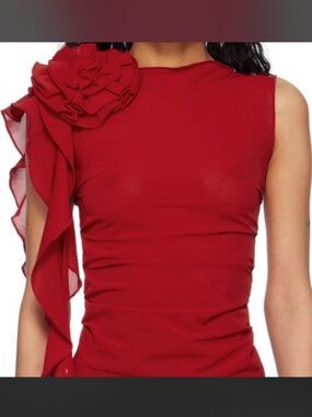 Red Sleeveless Ruffle Rose Detail Top. Worn once.